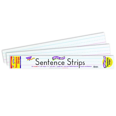 24" White Wipe-Off® Sentence Strips, 30 Per Pack, 4 Packs