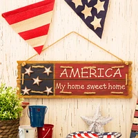 Glitzhome® Wooden "America My Home Sweet Home" Hanging Word Wall Sign