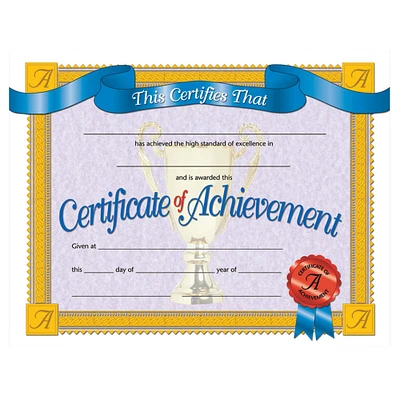 Flipside Products 8.5” x 11” Blue & Gold Certificate of Achievement, 6 Pack Bundle