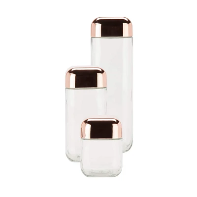 Honey Can Do Rose & Clear Square Storage Jar Set, 3 Pieces