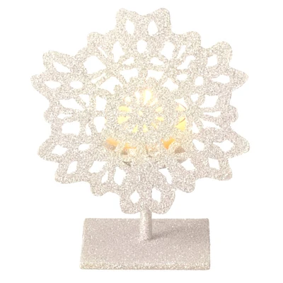 5" Silent Luxury Glitter Drenched Snowflake Tea Light Candle Holder