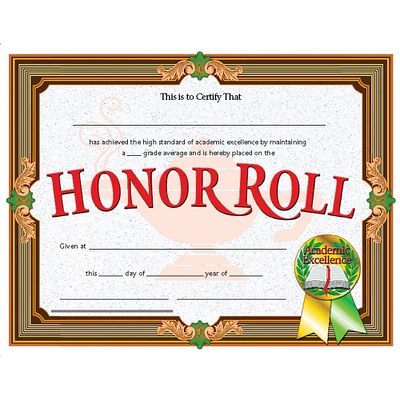 Flipside Products 8.5” x 11” Red & Gold Honor Roll Awards, 6 Pack Bundle