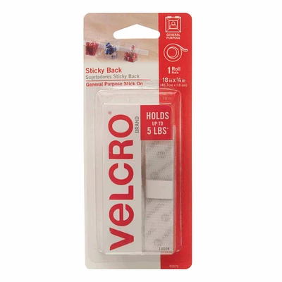 VELCRO® Sticky Back™ 3/4" x 18" White Tape Strips, 6 Pack Bundle