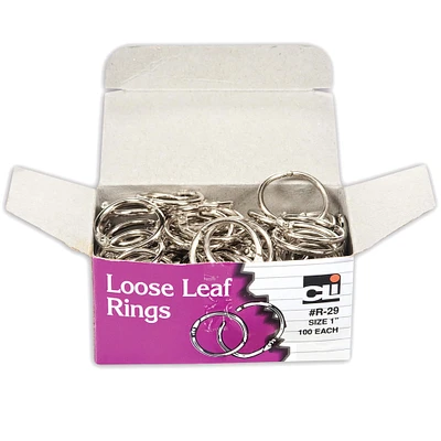 6 Packs: 2 Boxes 100 ct. (1,200 total) Charles Leonard 1" Loose Leaf Book Rings