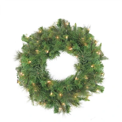 24" Pre-Lit Canyon Pine Artificial Wreath with Clear Lights