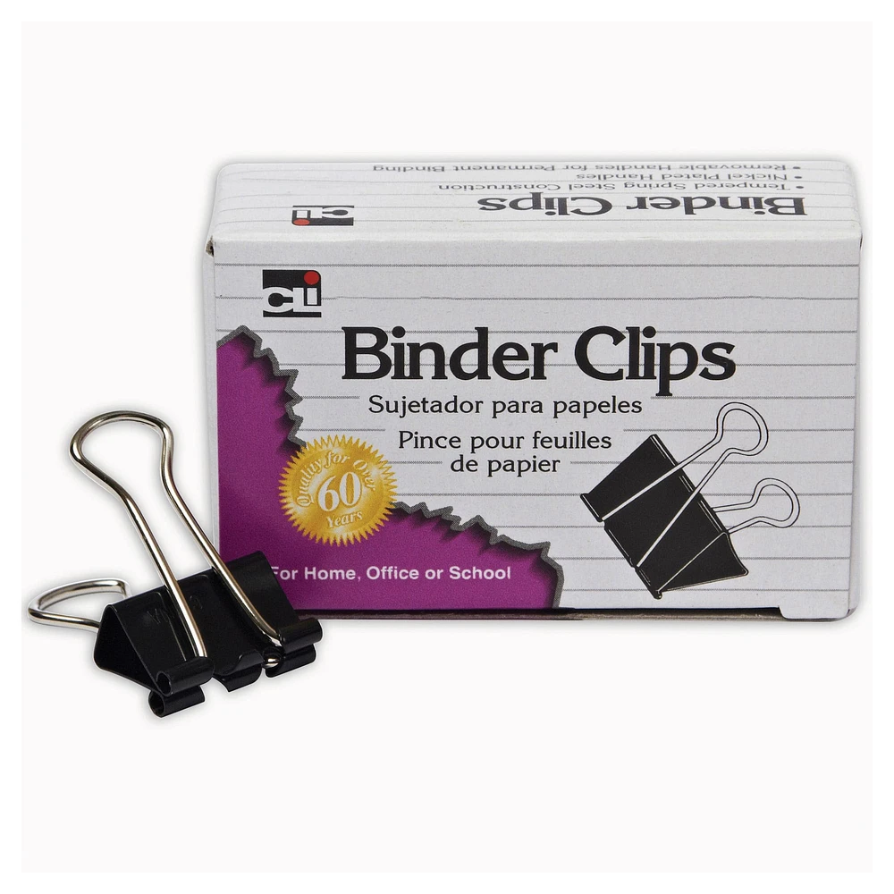 Charles Leonard 1" Capacity Binder Clips, 12 Boxes