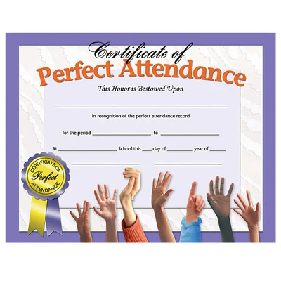 Flipside Products 8.5” x 11” Purple Certificate of Perfect Attendance, 6 Pack Bundle