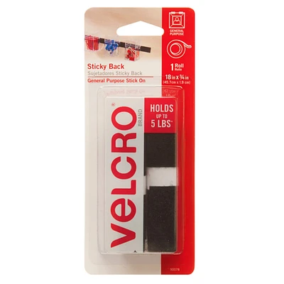 VELCRO® Brand 3/4" x 18" Black Sticky Back Strips, 12 Pack Bundle