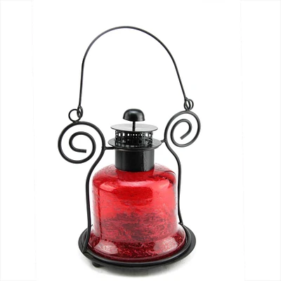 9.25" Decorative Distressed Red Bell Shaped Glass Tea Light Lantern
