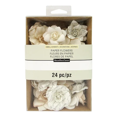 12 Packs: 24 ct. (288 total) White Mulberry Printed Paper Flower Embellishments by Recollections™