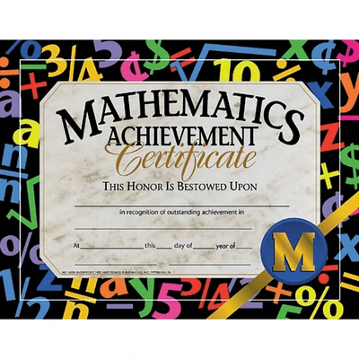 Flipside Products 8.5” x 11” Mathematic Achievement Certificate, 6 Pack Bundle
