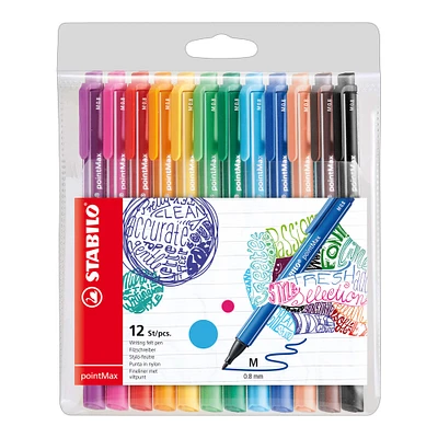 Stabilo® PointMax 12 Color Writing Felt Pen Wallet Set