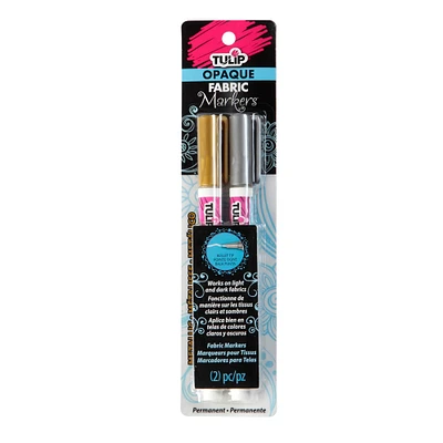 12 Pack: 2 ct. (24 total) Tulip® Opaque Fabric Markers, Metallic Gold & Silver