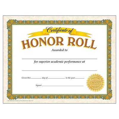Trend Enterprises® 8.5" x 11" Gold Classic Honor Roll Certificates, 6 Pack Bundle