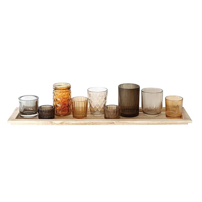 Wood Tray with Glass Votive Holders