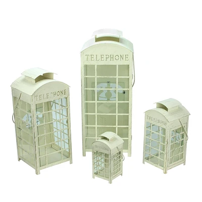 Weathered Telephone Booth Pillar Candle Lanterns Set