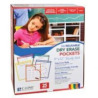 C-Line® Super Heavyweight Plus Reusable Dry Erase Pockets, Box of 25