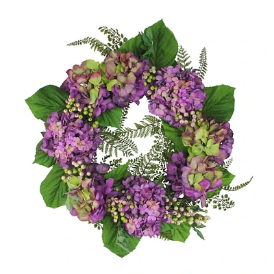 24" Purple & Green Hydrangea and Berry Floral Wreath