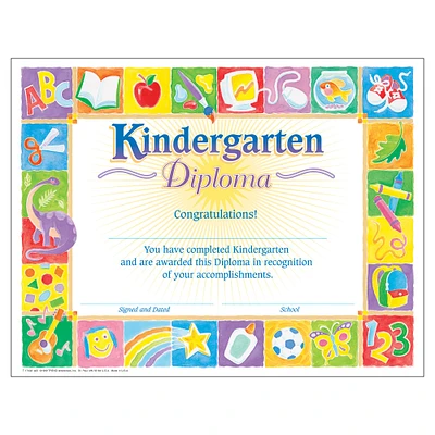 Trend Enterprises® 8.5" x 11" Classic Kindergarten Diploma, 6 Pack Bundle