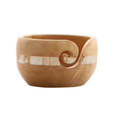 Mango Wood Yarn Bowl with Mother of Pearl by Loops & Threads™
