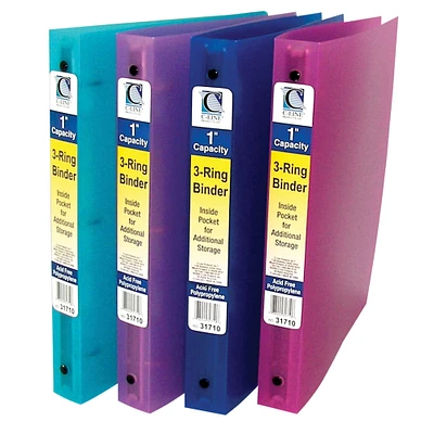 Assorted Colors 3-Ring Poly Binder, 1" Capacity, Pack of 6
