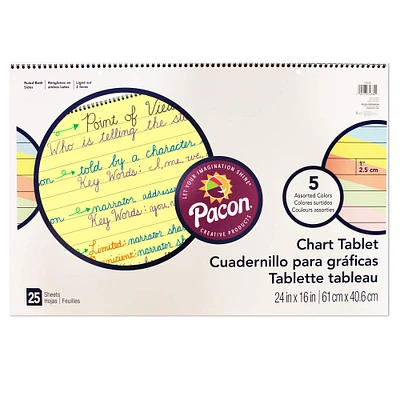 Pacon® Assorted Colors 1" Ruled Chart Tablet, 24" x 16", 25 Sheets Per Chart, 2 Charts