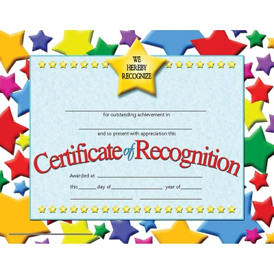 Flipside Products 8.5” x 11” Colorful Stars Certificate of Recognition, 6 Pack Bundle