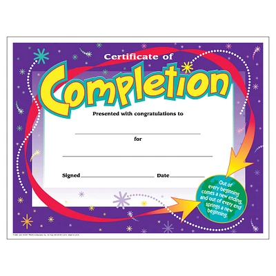 Trend Enterprises® 8.5" x 11" Colorful Classic Certificate of Completion, 6 Pack Bundle