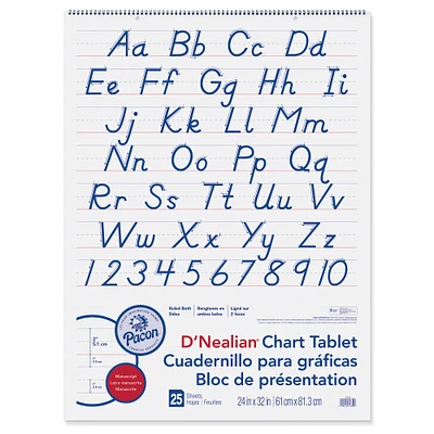 Pacon® D'Nealian® White Manuscript Chart Tablet, 24" x 32", 25 Sheets