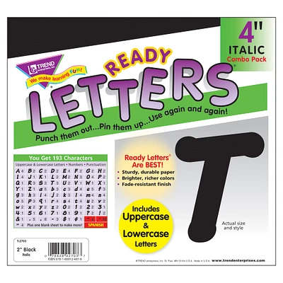 Trend Enterprises Black 4" Italic Uppercase/Lowercase Combo Pack Ready Letters®