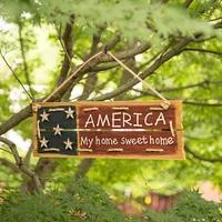 Glitzhome® Wooden "America My Home Sweet Home" Hanging Word Wall Sign