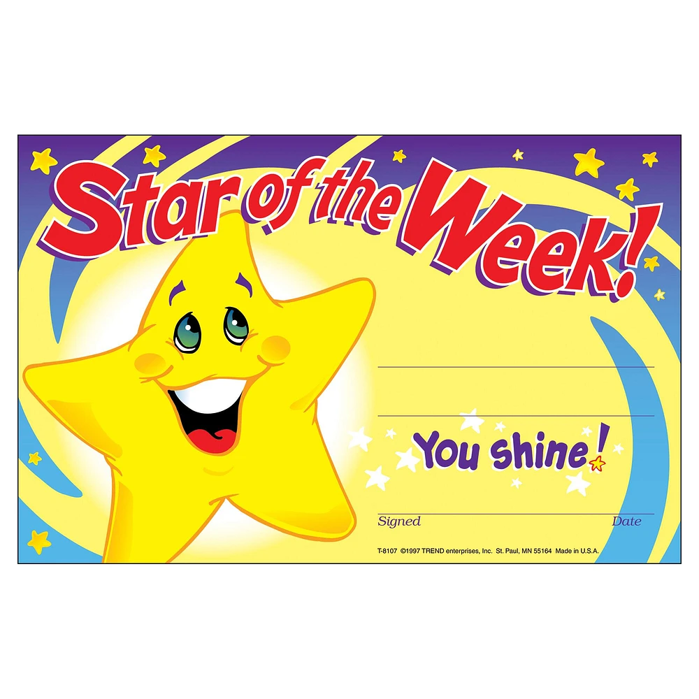 Trend Enterprises Star of the Week! Recognition Awards, 12 packs