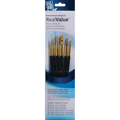6 Packs: 6 ct. (36 total) Princeton™ RealValue™ Golden Taklon Brush Set With Rounds & Shaders