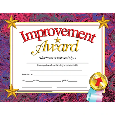 Flipside Products 8.5” x 11 Improvement Award Certificate, 6 Pack Bundle