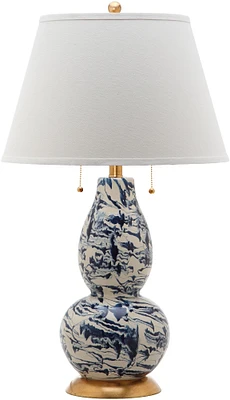 Color Swirls Glass Table Lamp in Navy / White