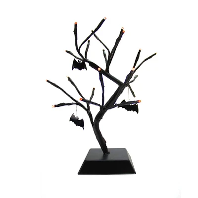 15" Spooky Table Top Tree with Bats, Orange LED Lights