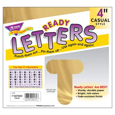 Trend Enterprises® 4" Metallic Gold Casual Uppercase Ready Letters®, 6 Packs