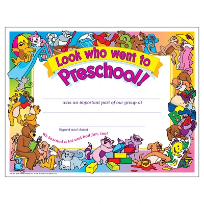 Trend Enterprises® 8.5" x 11" Look who went to Preschool! Certificate, 6 Pack Bundle