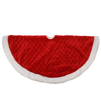 48" Red Quilted Velveteen & Faux Fur Tree Trim Skirt