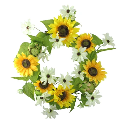 22" Yellow Sunflower & White Daisy Floral Wreath