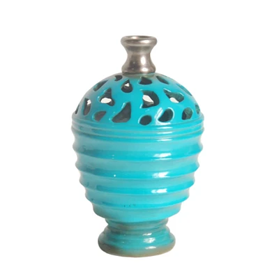 9.5" Outdoor Patio Cutout Vase, Cerulean Blue & Gray