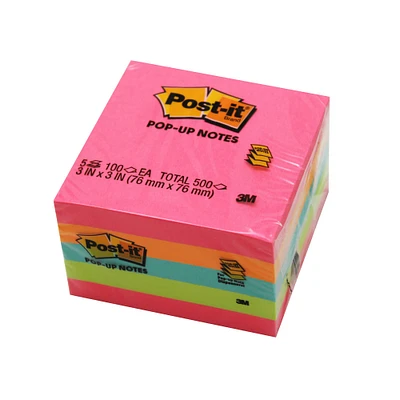 Post-it® Neon Pop-up Notes, 3" x 3", 5 Pads