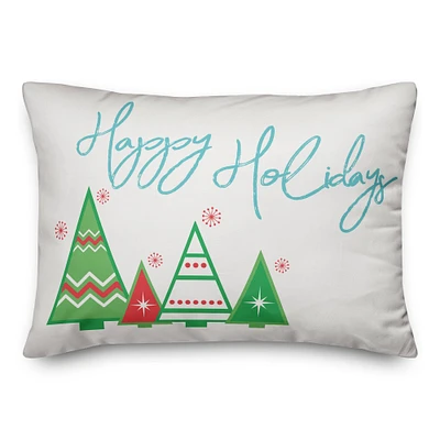 Happy Holidays Striped Trees Throw Pillow