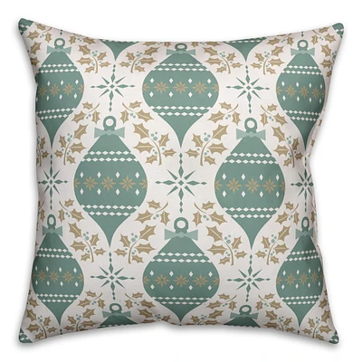 Green & White Christmas Ornaments Pattern Throw Pillow