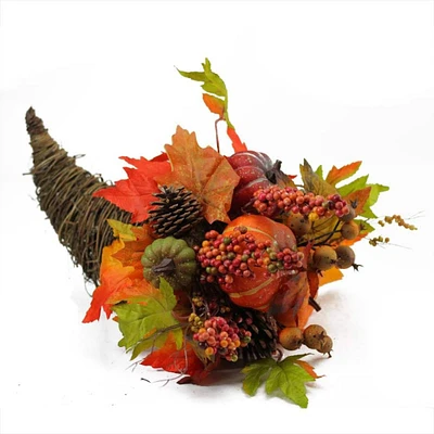 16" Pumpkin & Maple Leaf Grapevine Cornucopia Thanksgiving Decoration