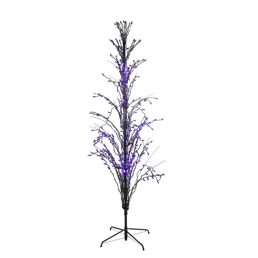 6ft. Halloween Purple LED Lighted Cascade Twig Tree