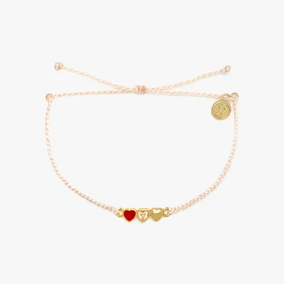 Red Cross Three Hearts Gold Bracelet