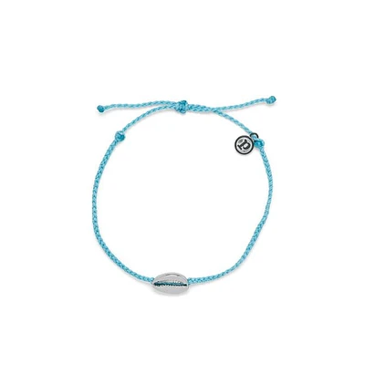 Cowrie Cord Silver Light Blue Anklet