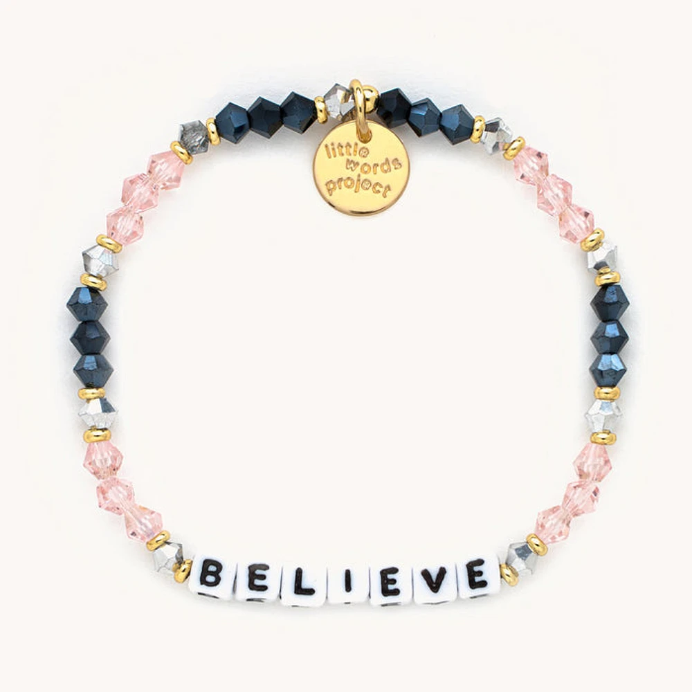 'Believe' Blue and Pink Beaded Bracelet S/M