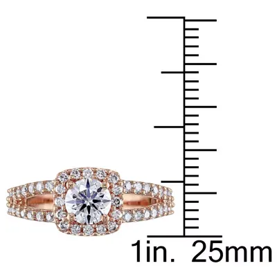 Womens 1 CT. T.W. Mined White Diamond 14K Rose Gold Halo Engagement Ring